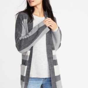 Open-Front Striped Warm Sweater